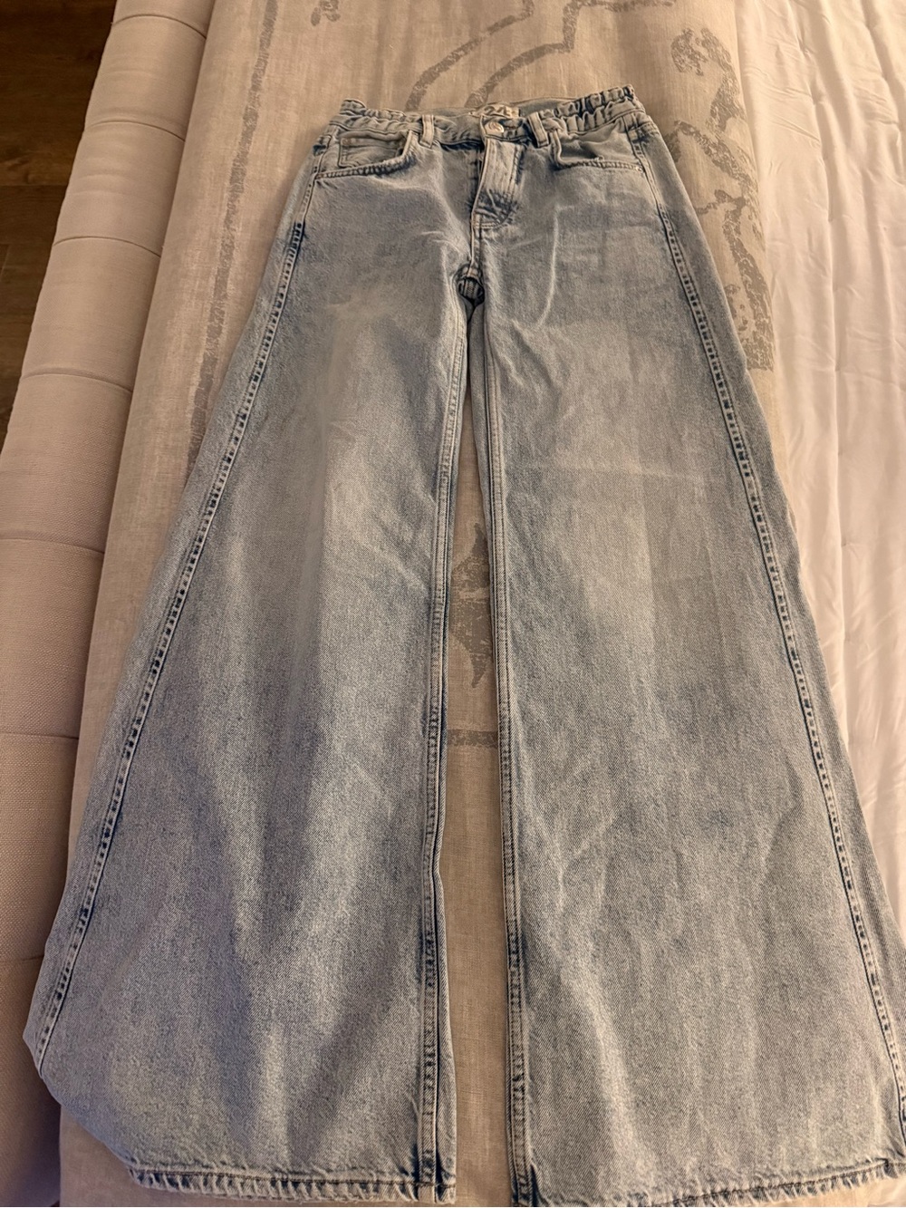 Free People Light Blue Flared Wide-Leg Jeans